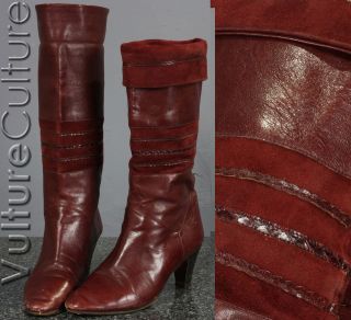 Vintage 70s Oxblood Red CALF LEATHER Boho CUFF Grunge Italy Boots 6.5 