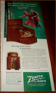 1948 ZENITH Table RADIO PHONOGRAPH Vintgage Print AD