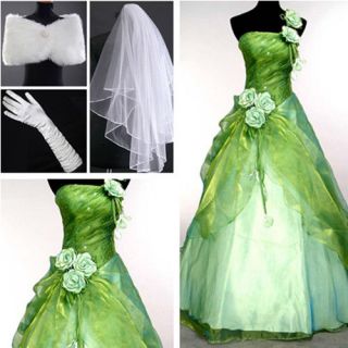 Evening Gown Prom Ball Wedding veil Dress Green SIZE 6 8 10 12 14 16 