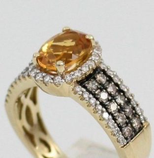 LeVian 14K Yellow Gold Citrine Chocolate/Clea​r Diamond Ring Size 7