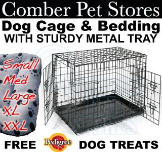DOG PET CAGE BED + METAL TRAY + Quilted BEDDING 24 30 36 42 48 S 