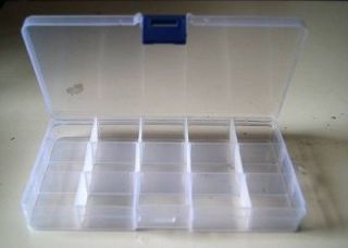 CLEAR PLASTIC TACKLE BOX w/ 15 COMPARTMENT Fly Fising LURE Tool Case 
