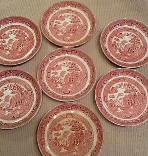Seven Allerton England Willow China Saucers 5 3/4 Red Transfer