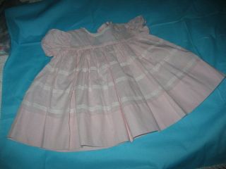   1950s Nanette Pale Pink Cotton Frilly Baby or Large Doll Dress 1504