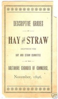 FARM EQUIPMENT PAPER Baltimore MD HAY STRAW CHART 1896