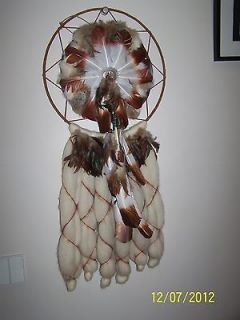 Old big 43 long Dream Catcher with feathers, beads, tassels and fur