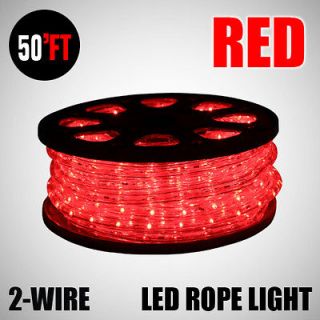 50ft Red Color LED Rope Lights 2 Wire Lighting Home Christmas Outdoor 