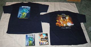 Walt Disney PIXAR Monsters Inc DVD Beauty and The Beast Tshirts Size 