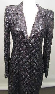 Amazing & Rare Chanel black sequin long jacket coat 04A 42