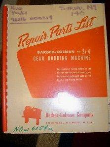 Barber Colman Part Catalog~2 1/2 4 Gear Hobbing Machine