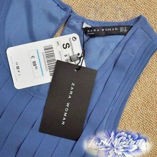 LAST FEW BNWT With Leather Belt ZARA Blue Silk Pleat Dress XS S M L 