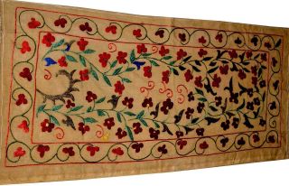 NS12 19x41 Small Handmade Silk Antique/Vintage Embroidered Suzani Old 