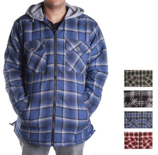 Mens plaid flannel shirt jacket,SHERPA lined ,fleece hood,with zipper