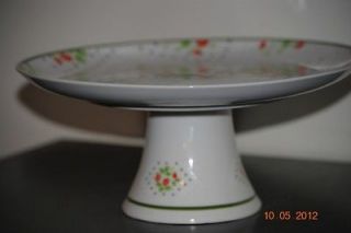 Vintage Porcelain Swiss Strawberry Dot Cake Plate Stand by ENESCO