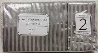 Queen Sheet Set 4 Pillow Shams Satin Polyester Silky Shiny Stripes 