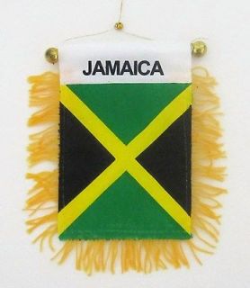   CAR WINDOW MINI BANNER JAMAICA COUNTRY FLAG SOUVENIR with GOLD FRIGES