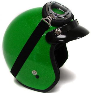 Metal flake Motorcycle Open Face Helmet Cafe Racer Vintage Green w 