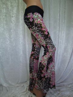    Thru Pink Floral Black/White Flare/Flared Legging/Pants Animal Print