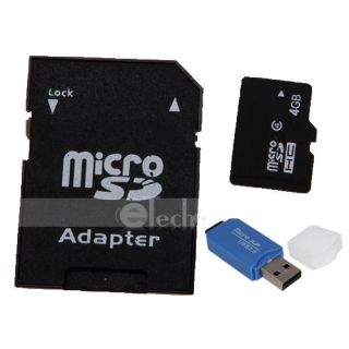   4GB Micro SD SDHC TF Flash Memory Card + SD Card Adapter Reader Blue