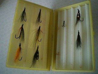   FLY BOX + A SELECTION OF GOOD HAIRWING SALMON FLIES VINTAGE HARDYS