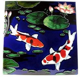 KOI Fish Art Tile ☆ Koi ☆ 12x12 High Fired Ceramic Wall Tabletop 