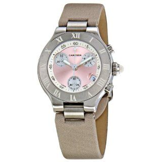 Cartier Womens W1020012 Chronoscaph Pink Sunburst Dial Watch Watches 