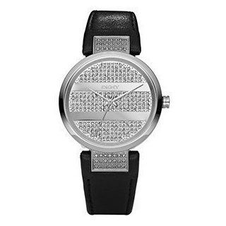   Black Leather Silver Dial Womens watch #NY4976 Watches 