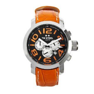 TW Steel Mens TW 52 Grandeur Orange Leather Chronograph Dial Watch 