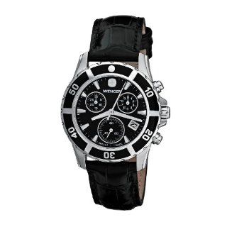 Wenger Womens 70745 Sport Elegance Chrono Black Dial Leather Watch 