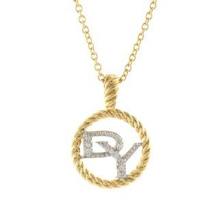 David Yurman 18k Gold Diamond Signature DY pendant necklace with tags 