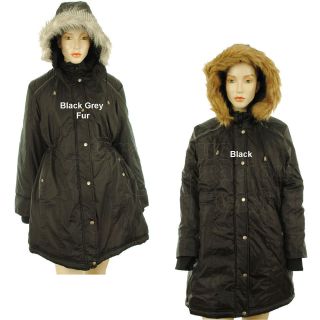   Size New Womens Quilted Parka Furs Fur Trim Hood Ladies Jacket Coat