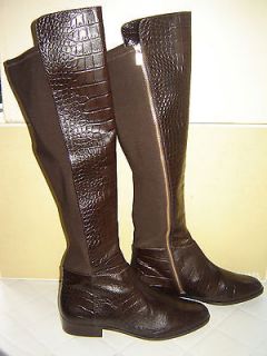MICHAEL KORS BROWN CROCODILE LEATHER BROMLEY RIDING BOOTS NEW 5.5