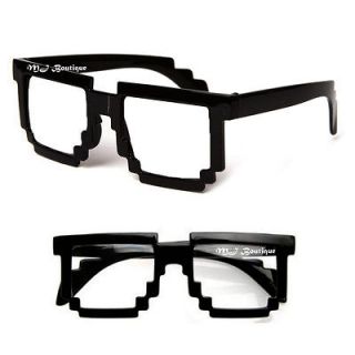   Glossy GLASSES PIXELATED CLEAR LENS nerd video game geek FREE POUCH