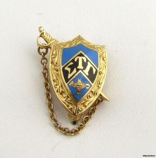 Sigma Tau Gamma Badge   Greek Fraternity Fraternal Pin Sword & Crest 