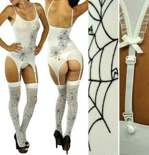   Sheer Spider Web Camisole G String Garter Set Thigh High Stockings