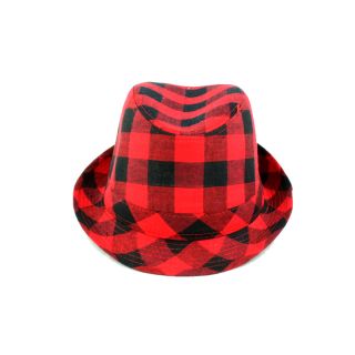    Faddism Stylish Red and Black Square Design Fedora Hat 