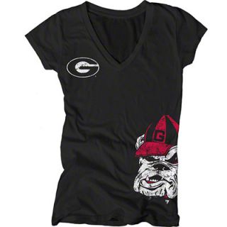 Georgia Bulldogs Womens Black Cossett Mascot Deep V Neck Tee 