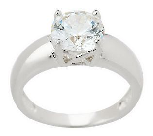 Diamonique Round Solitaire Ring, Sterling or 14K Gold Clad — 