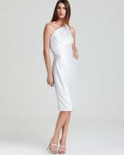 David Meister Dress   One Shoulder Ruched  