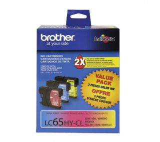 Brother LC65 Cyan/Magenta/Yellow Ink Cartridge, 3 Pack