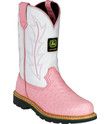 John Deere Boots Leather Wellington 2171   Pink Ostrich Print/White 