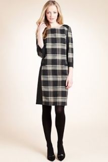 Autograph Slash Neck Checked Dress with Wool   Marks & Spencer 