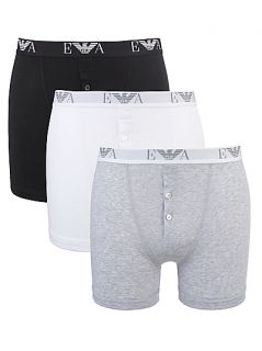 Buy Emporio Armani Button Fly Cotton Trunks, Pack of 3, White/Grey 