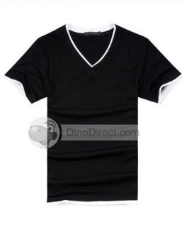 Wholesale Aurora Solid V Neck Slim Short Sleeve Cotton Men T shirt 