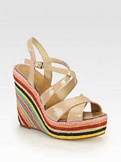 Kate Spade New York   Lux Patent Leather Multicolor Raffia Wedges