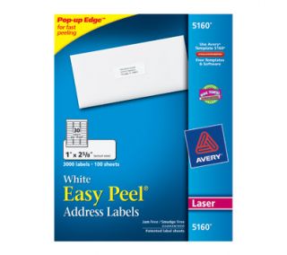 Avery Easy Peel White Address Labels for Laser Printers 5260, 1 x 2 5 