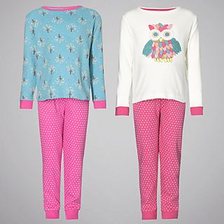 Buy John Lewis Girl Owl Pyjamas, Pack of 2, Pink/Turquoise online at 