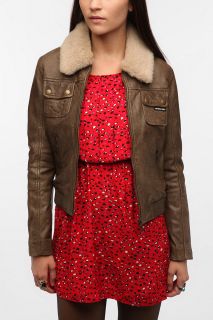 Members Only Faux Fur Collar Leather Jacket   Urban Outfitters