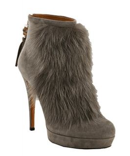 Gucci grey suede and rabbit fur bamboo tassel booties