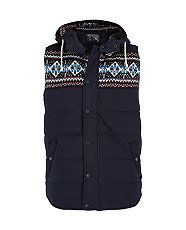 Navy (Blue) Navy Blue Fairisle Knit Panel Hooded Gilet  256375141 